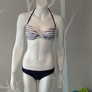 Women's bikini nautical pattern blue white Small